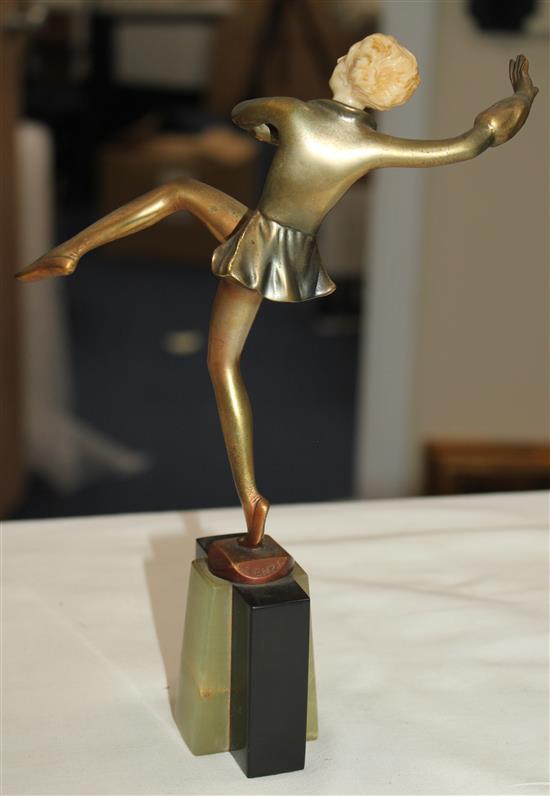 A Josef Lorenzl Art Deco bronze and ivory figure of a dancing girl 9.25in.